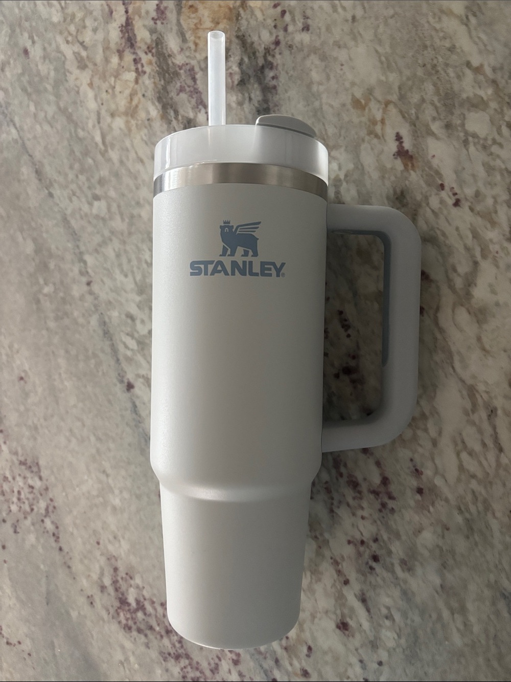 Stanley Light Gray 30 oz Insulated Travel Mug with Handle and Straw